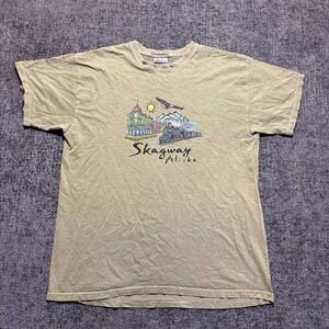 Hanes Skagway Alaska T-Shirt Womens Large Olive Green Vintage Graphic Tee